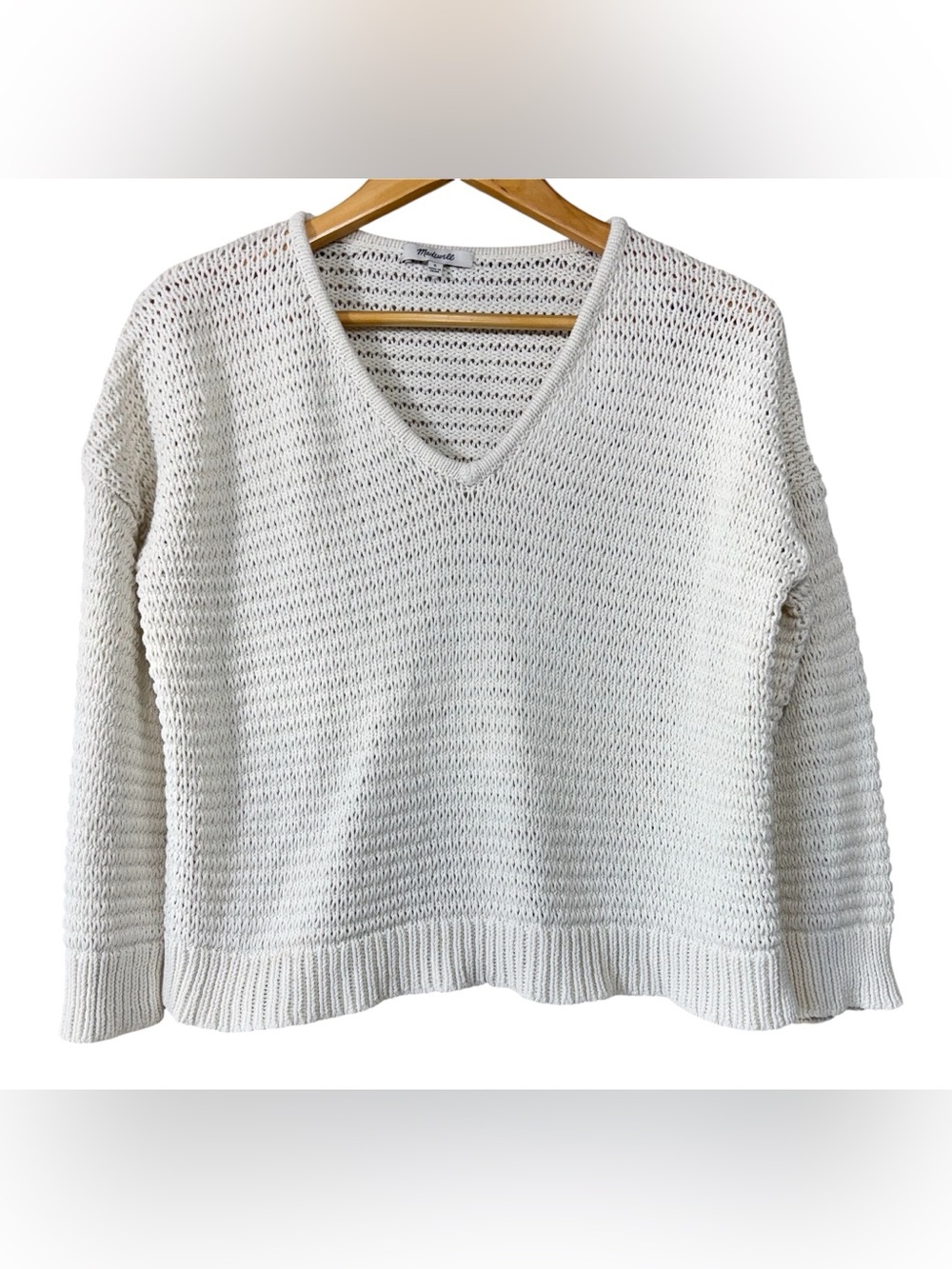 Madewell Breezeway Open Stitch V Neck Pullover Sweater Ivory | Women’s S